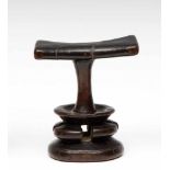DRC., Luba, carved wooden headrest, musamothe circular base with four open carved struts under
