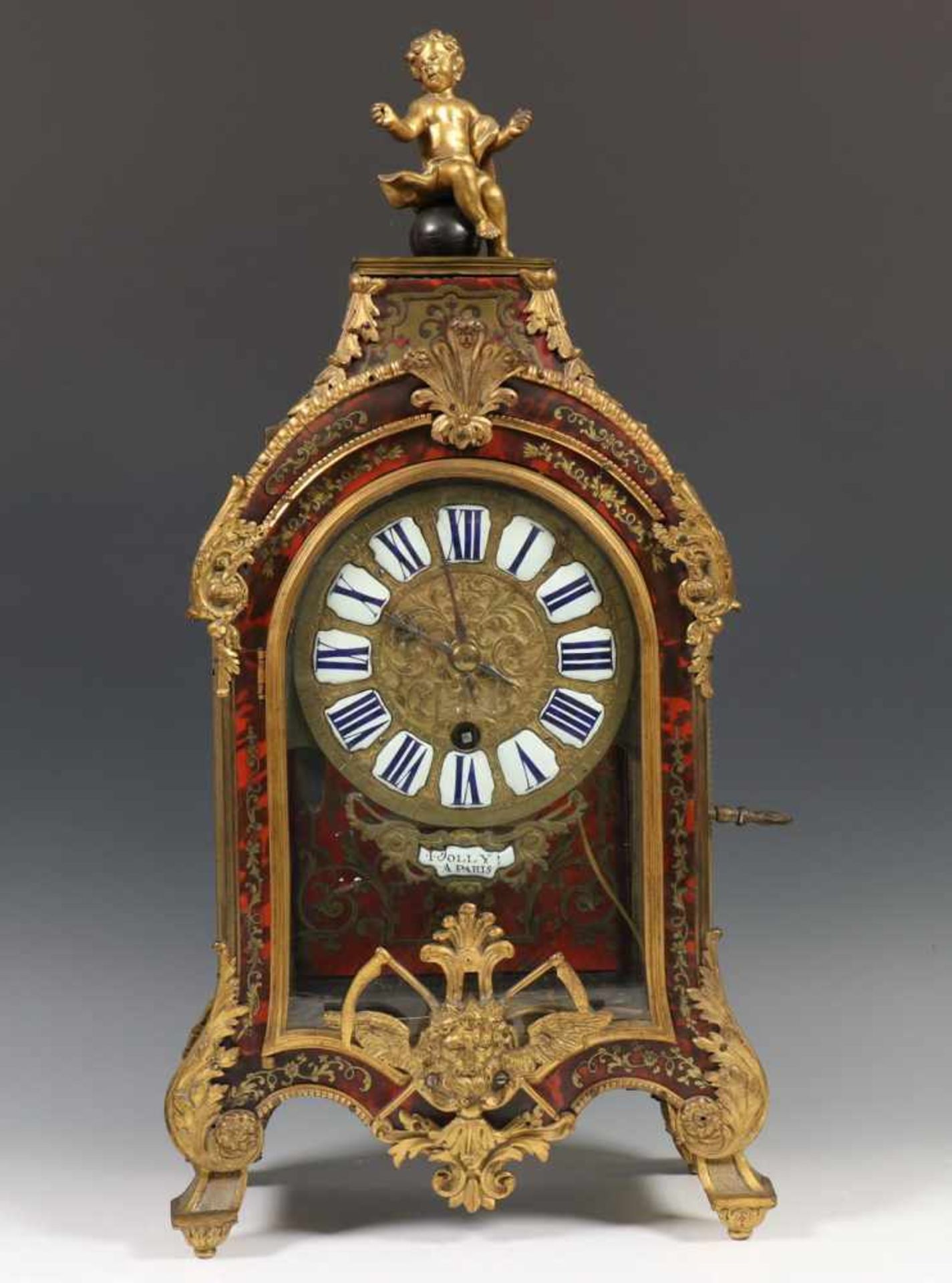 Frankrijk, consoleklok met Boulle techniek, 18e eeuw;uurwerk uitgevoerd met gaand- en (kwartier)