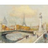 Gesigneerd linksonder, 20e eeuwStadsgezicht Parijs; doek; 42 x 53 cm.; 1200