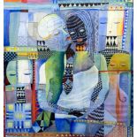 Tola Wewe (geb. 1959)'Passion for love'; doek; 120 x 114 cm.; gesign. r.o., 2007; Herkomst: Uit