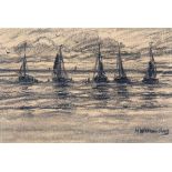 Hendrik Willem Mesdag (1831-1915)Schepen in de branding; houtskooltekening; 15 x 22 cm.; gesign. r.