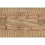 Australia, Aboriginal eucalyptus bark paintinglabel reads: Yilgari, Galbanu People; showing