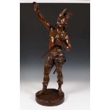 Bruin gepatineerd bronzen sculptuur;'Vercingétorix'. Gesigneerd Laporte; h. 84 cm.; 1800
