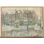 John van Deventer (1903-1952)Stadsgezicht Amsterdam; doek, beschadigd; 70 x 10 cm.; gesign. r.o.,