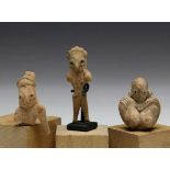 Indus Valei, Pakistan, Mehrgarh, 3000-2400 BC., three miniature terracotta figures;two busts and one