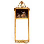 Rechthoekige spiegel in verguld en gestoken houten lijst, Louis XVI,met achterglasschildering en
