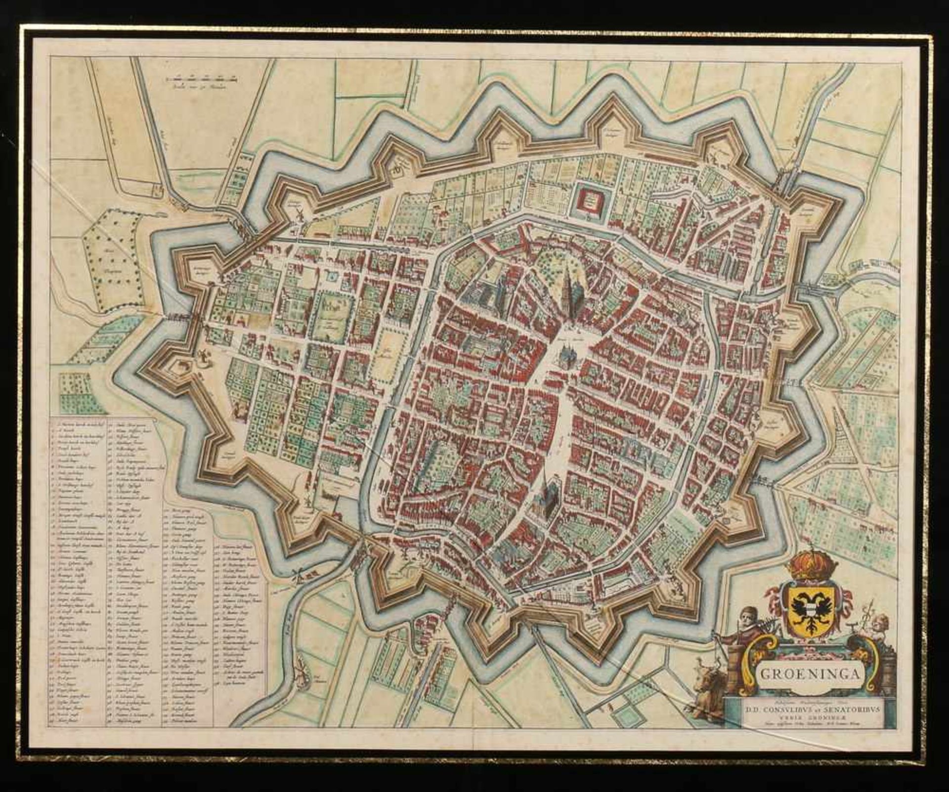 Kaart Blaeu, ca. 1660Groningen; gravure, handgekleurd; 45 x 55 cm.; 11000