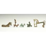 Collection of various bronze antique amulet animal figures;two with riders, one in the form of a