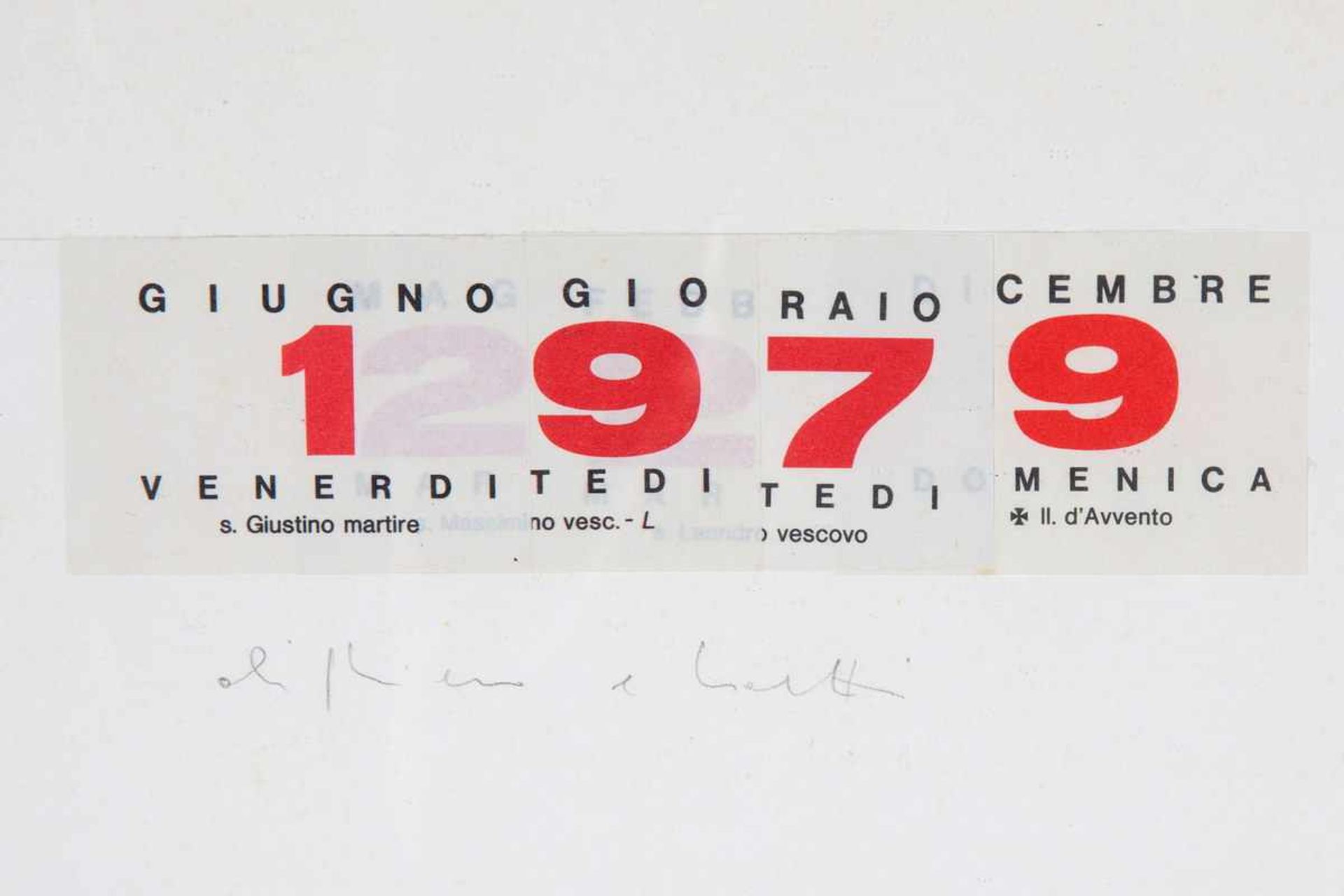Alighiero Boetti (1940-1994)Kalender, 1979; ; collage; 25 x 35 cm.; gesign. m.m.; 1; Herkomst: Piero - Bild 2 aus 2