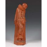 Toegeschreven aan Koos van der Kaaij (1899-1976), terracotta sculptuur;'Pierrot'.Gesigneerd met