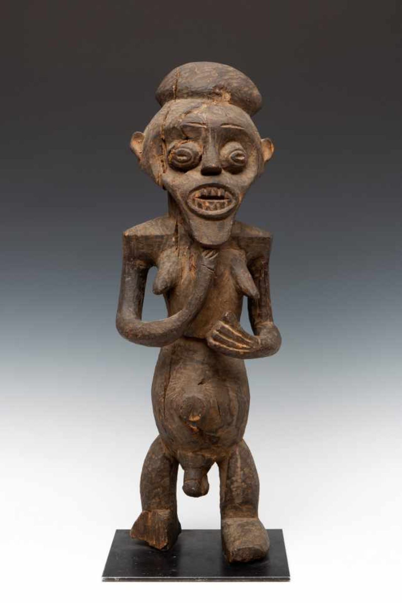 Nigeria, Mambila, standing male figure, tadep,with articulated facial expression, bulbous hairstyle,