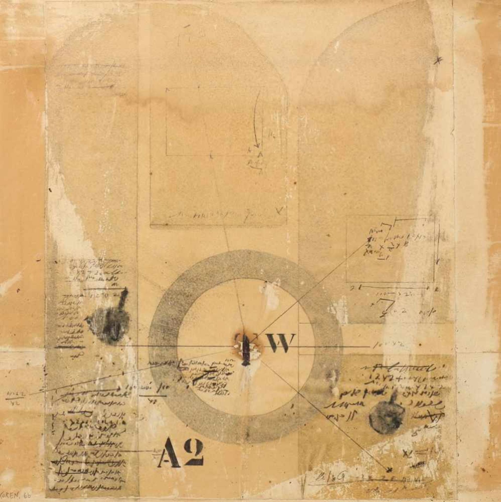 Shlomo Koren (1932-2013)Zonder titel; gemengde techniek op papier op doek; 40 x 40 cm.; gesign. l. - Bild 2 aus 2
