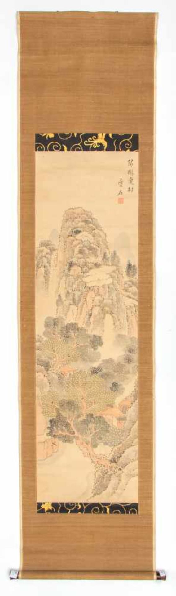 Japan, rolschildering, getint landschapin de stijl van Ikeno Taiga door monnik Aiseki; h. 105 en - Bild 3 aus 3