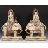 China, paar met buffelbot belegde sculpturen, 20e eeuw;Guanyins schrijlings gezeten op olifant,