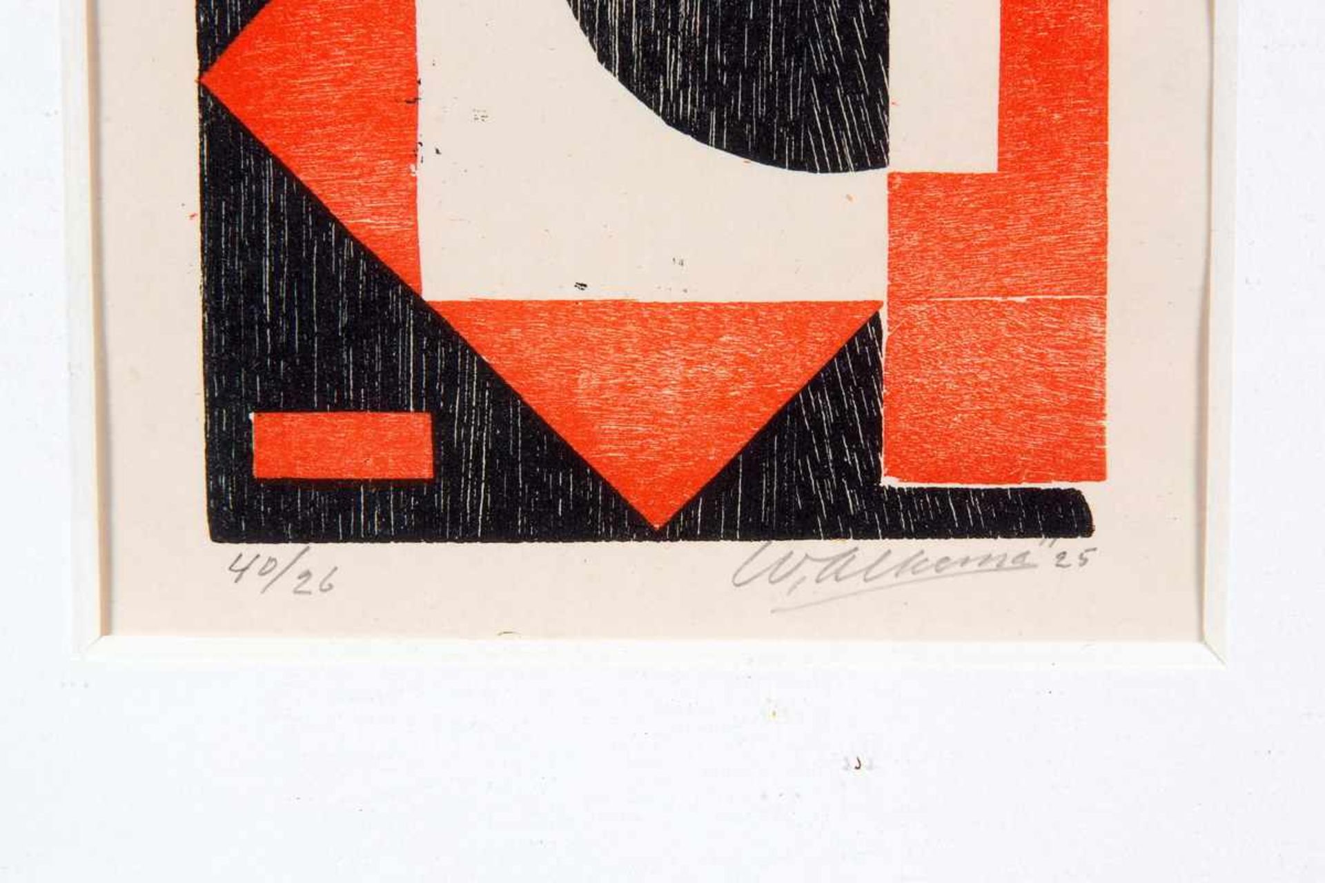 Wobbe Alkema (1900-1984)Compositie in rood en zwart I; houtsnede; 17 x 12 cm.; gesign. r.o., '25, - Bild 3 aus 3