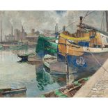 Paul Cauchier (1875-1952)Afgemeerde schepen aan een kade te Den Haag; pastel en gouache; 50 x 63
