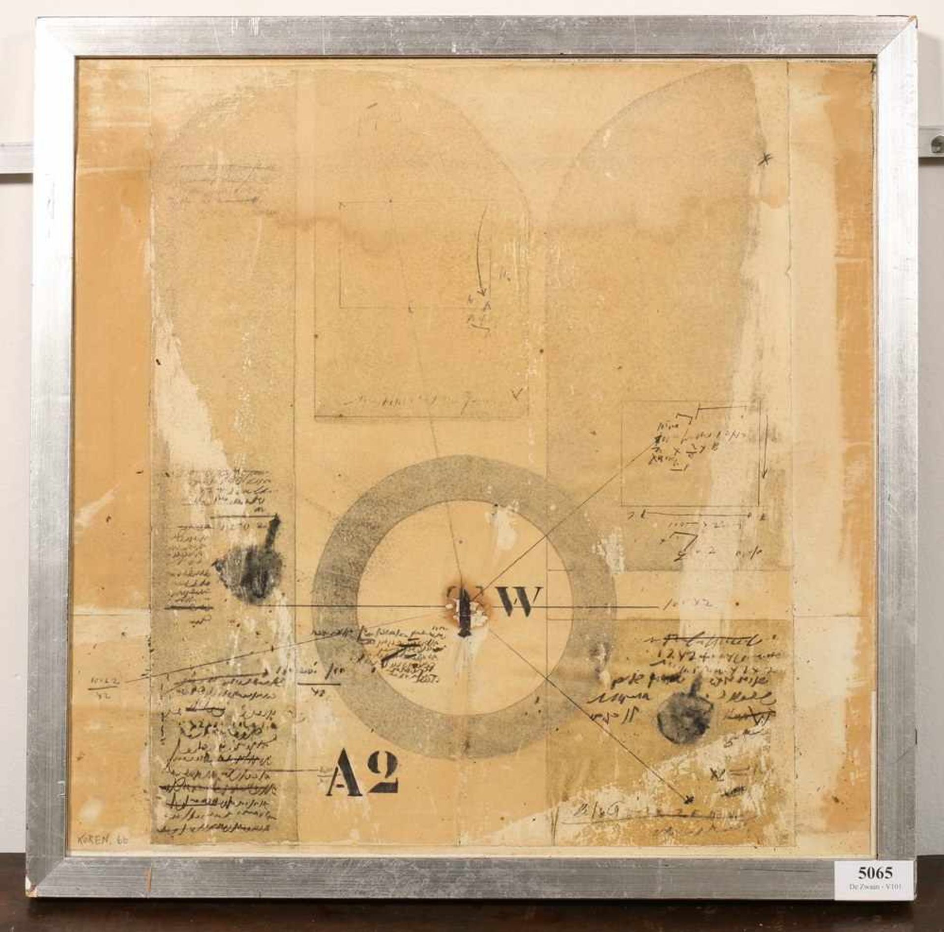 Shlomo Koren (1932-2013)Zonder titel; gemengde techniek op papier op doek; 40 x 40 cm.; gesign. l.