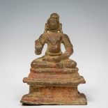 India, bronzen sculptuur, Alvar; Tamil dichter-heilige uit Zuid India, 16e eeuw.Roodkleurige