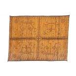 Sumatra, Lampung, rattan ceremonial mat, lampit,with pokerwork design in four quadrants showing