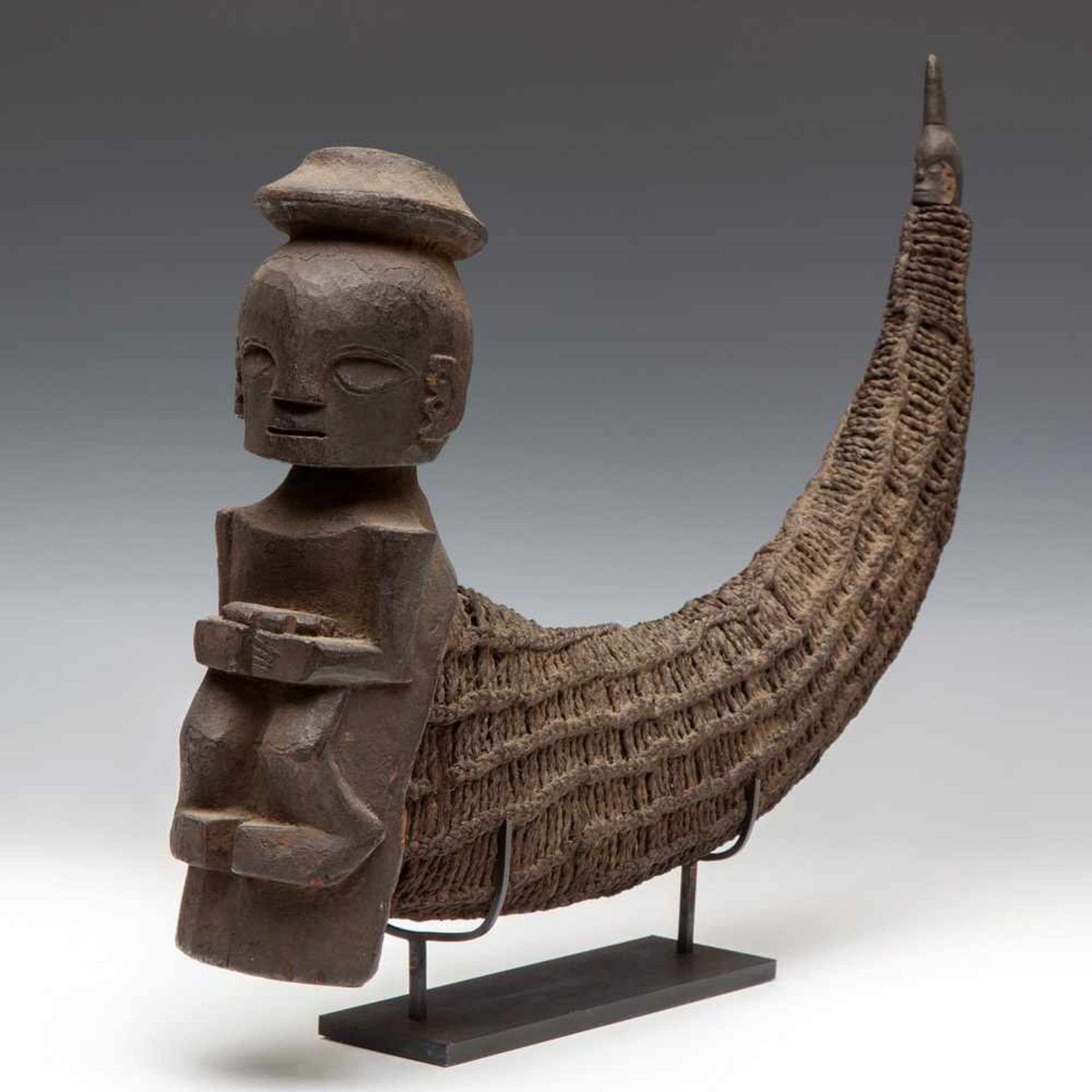 Sumatra, Toba Batak, horn container, naga morsarang, 19th century.with a fine carved wooden of a