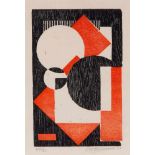 Wobbe Alkema (1900-1984)Compositie in rood en zwart I; houtsnede; 17 x 12 cm.; gesign. r.o., '25,