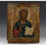 Rusland, ikoon, 19e eeuw;Christus Pantocrator; 35 x 28 cm.; 1500