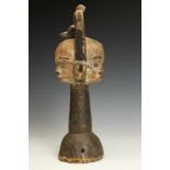 Nigeria, Igbo, crest maskwith janus face, horns and stylized bird. With pigments and small dammage