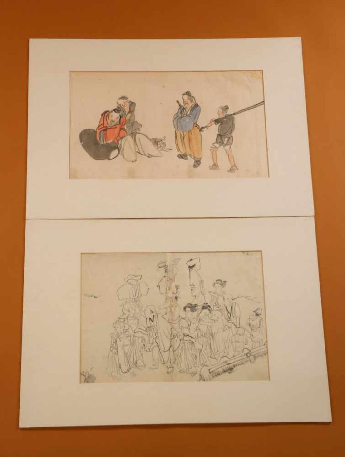 Japan, getekende boekillustraties, hoogwaardigheidsbekleders,landschappen, 19e eeuw, in passe- - Bild 2 aus 4