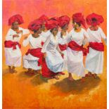 Dudu Emmanuel (geb. 1974),'Dancers I'; doek; 120 x 115 cm.; verso gesign.; Herkomst: Uit een