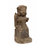 Bali, coral stone standing goddess Dewi in full attirel. 58,5 cm.; 1250