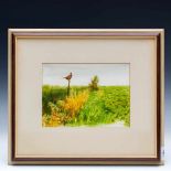 Rien Poortvliet (1932-1995)Landschap met fazant op een paal; aquarel; 18 x 24 cm.; gesign. l.o.;