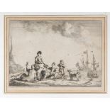 Ludolf Bakhuizen (1630-1708)Zeelui op het strand, etend en drinkend; ets; 18 x 23 cm.; 1701; 1120