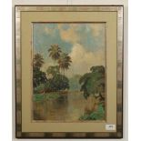 Ernest Dezentje (1885-1972)Indonesisch rivierlandschap; maroufle; 40 x 30 cm.; gesign. l.o., '26;