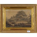 Wijnand Jan Joseph Nuijen (1816-1839)Landschap met man en vrouw in een boot bij een huis; ; potlood,