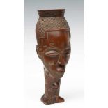 DRC., Kuba Kingdom, Kuba or Lele, carved wooden palm wine cupin the form of a anthropomorphic
