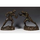 Jef Lambeaux (1852-1908), paar bronzen sculpturen;Twee boxers. Gegisneerd Jef Lambeaux en