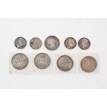 Holland, negen zilveren penningen, 19e eeuw;waar onder Vrijmetselarij, Kroning Koning Willem I.