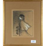 Théophile Alexandre Steinlen (1859-1923)Wandelende dame; houtskool en wit krijt; 20 x 16 cm.;