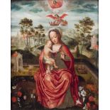 Pieter Claeissins de Jonge (1532-1623)Madonna met kind in een tuin; paneel; 38,5 x 30,5 cm.;