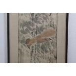 Japan, ingelijste tekening met boomeekhoorn, bamboe en bomen. ; h. 126 en b. 23 cm.; Tom Lenders,