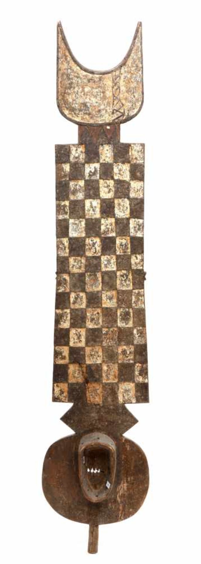 Burkina Faso, Mossi, plank mask,with high rectangular super structure with carved geometrical - Bild 2 aus 2