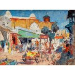 Gerard Huijsser (1892-1970)Druk plein in een Noord-Afrikaanse stad; board; 15 x 20 cm.; ongesigneerd