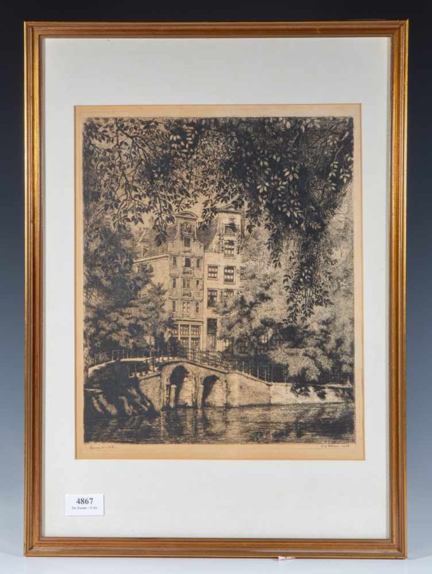 Willem Gerard Hofker (1902-1981)Leidsegracht - hoek Herengracht; ets; 35 x 27 cm.; gesign. r.o., - Image 2 of 3