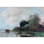 Ferdinand Bernhard Höppe (1841-1922)Langs de vaart; aquarel; 40 x 58 cm.; gesign. r.o.; 1280