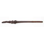 Fiji, wooden club, vunikau, 19th centurythe sewn off root nubbins, set with shell, the handle
