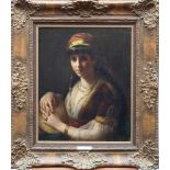 Franse school, 19e eeuwOriëntaalse vrouw met tamboerijn; doek; 66,5 x 53,5 cm.; 18000