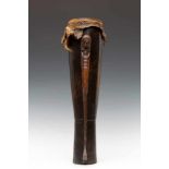 Papua Barat, Teluk Chendrewasi, Biak, wooden drumopen worked handle topped by a squatting ancestor