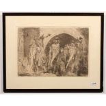 Marius Bauer (1867-1932)Optocht met olifanten in een Oosterse stad; ets; 34 x 50 cm.; gesign. r.