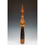 PNG, North Coast, Lower Sepik, wooden pounder,the handle decorated with open worked male ancestor