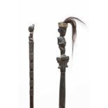 Sumatra, Batak, wooden staff, tungtungkot malehat, topped by a standing male figure, herewith an